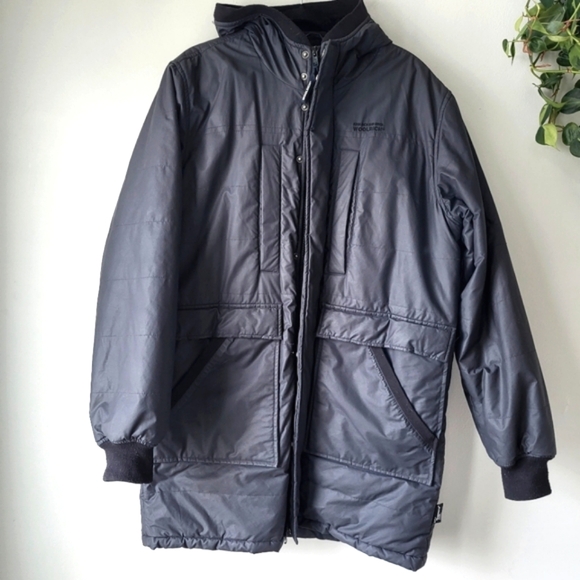 Woolrich Other - Woolrich charcoal black hooded winter zipper snap front closure Sz XL